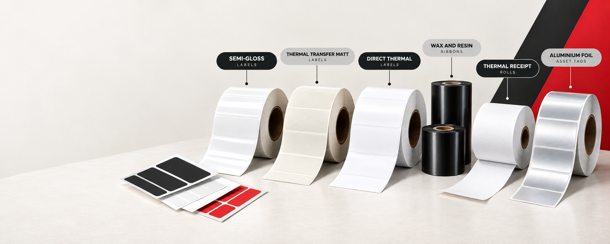 Semi-Gloss, Thermal Transfer Matt and Direct Thermal barcode label rolls