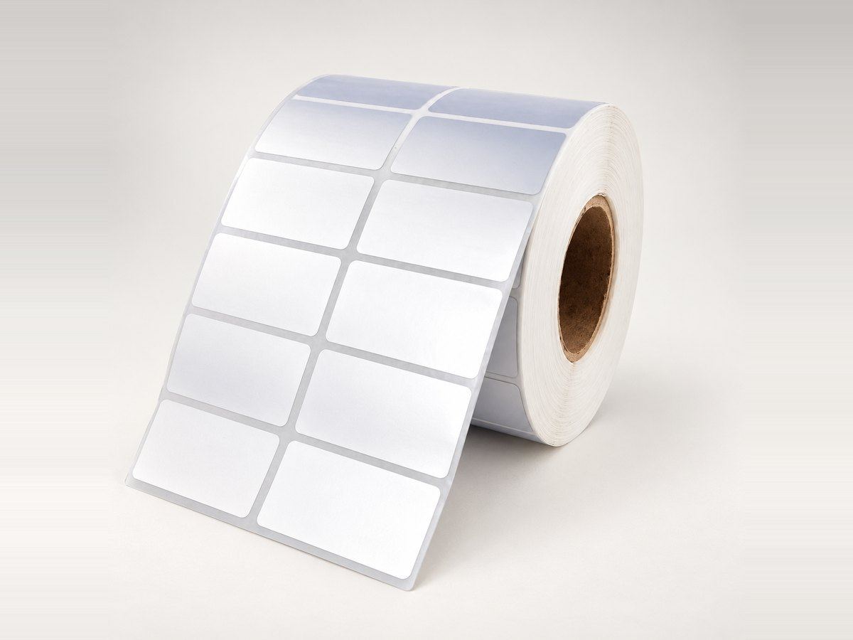 Roll of silver aluminium foil asset tag labels, two across