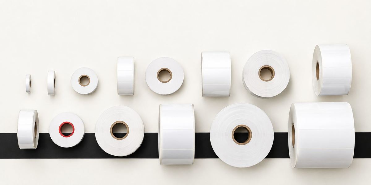 Blank white barcode label rolls in a range of sizes