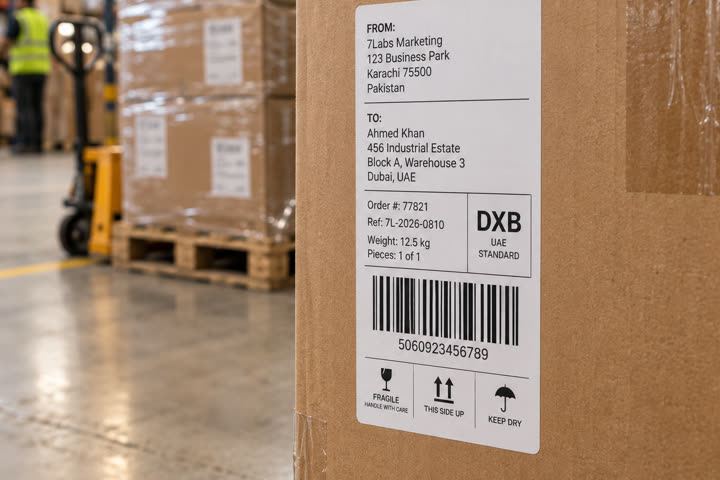 100 x 127 mm label in use, shipping, warehouse
