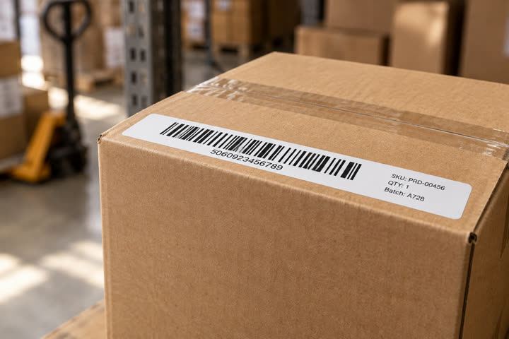 100 x 25 mm label in use, cartons, logistics