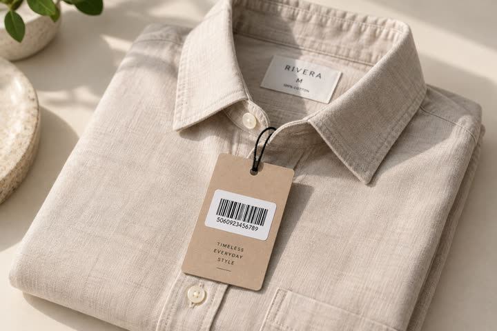 38 x 28 mm label in use, garments, small products
