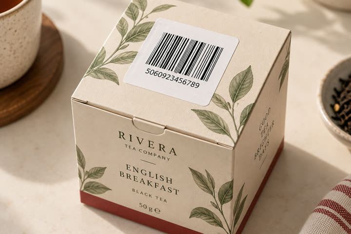 50 x 50 mm label in use, retail barcode